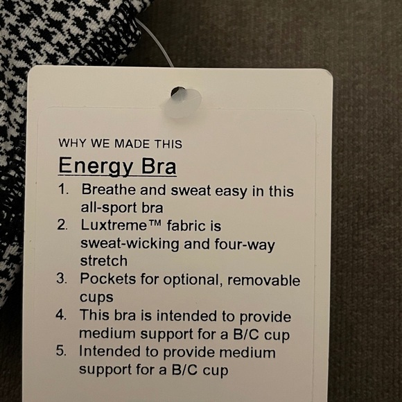 NWT Lululemon Energy Bra Luxtreme black white - Picture 4 of 4